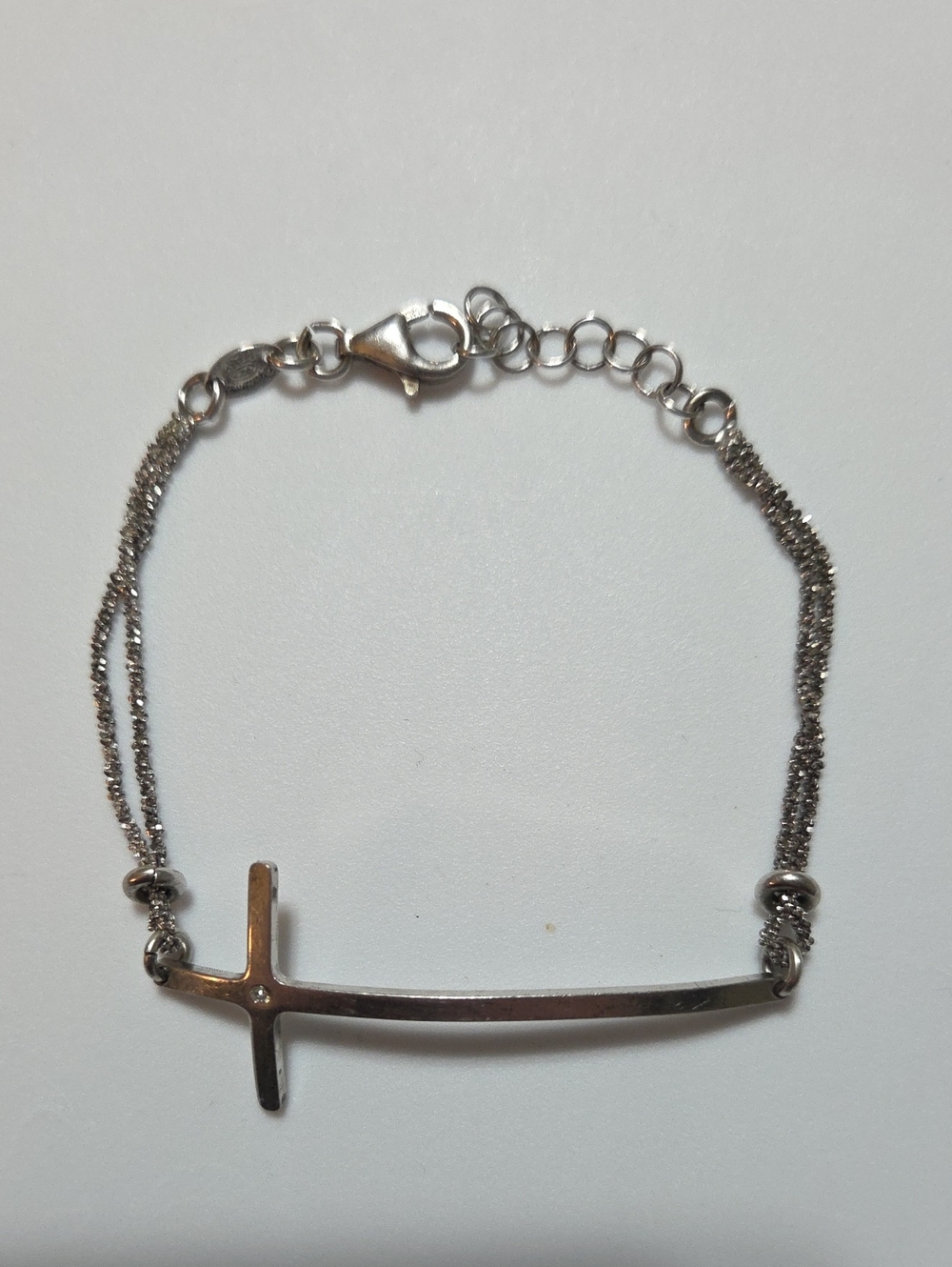 Dyadema 925 Sterling Silver Sideways Cross Chain Bracelet Cubic Zirconia